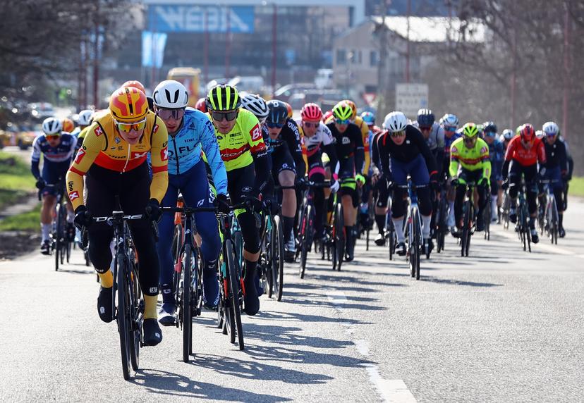 Illustration picture shows the pack of riders pictured during the Grand Prix du Samyn, one day cycling race, 209 km, from Quaregnon to Dour, first (out of 10) race of the Lotto Cycling Cup, Tuesday 28 February 2023, in Quaregnon. BELGA PHOTO DAVID PINTENS