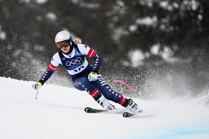 USA's Lindsey Vonn takes part in the second official training for the women's downhill event ahead of the Milano Cortina 2026 Winter Olympic Games at the Tofane Alpine Skiing Centre in Cortina d'Ampezzo on February 6, 2026.  François-Xavier MARIT / AFP