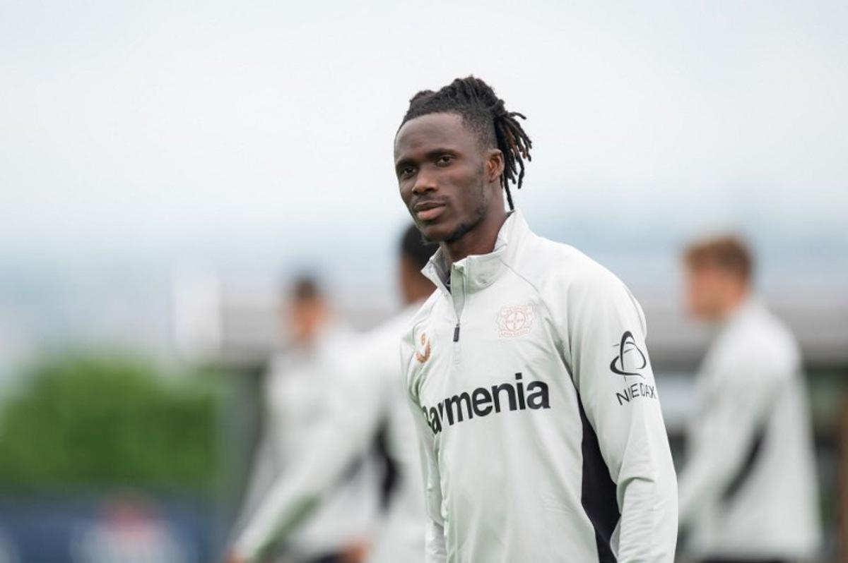 Bayer Leverkusen's Ivorian defender #06 Odilon Kossounou attends a trainings session of German first division Bundesliga football club Bayer Leverkusen, on August 1, 2024, in Donaueschingen.  SILAS STEIN / AFP