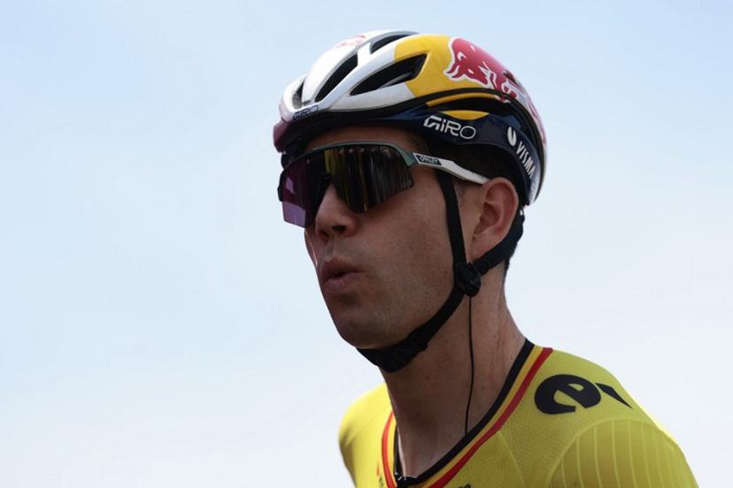 Team Visma-Lease a Bike's Belgian rider Wout Van Aert looks on during the presentation prior to the 3th stage of the 108th Giro d'Italia cycling race 160kms from Vlore to Vlore in Albania on May 11, 2025.  Luca Bettini / AFP