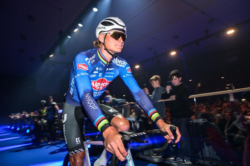 Dutch Mathieu van der Poel of Alpecin-Premier Tech pictured at the team presentation at the start of the 81st edition of the men's one-day cycling race Omloop Het Nieuwsblad (UCI World Tour), the opening race of the Flemish one-day classics season, 207,6 km from Gent to Ninove, Saturday 28 February 2026. BELGA PHOTO DAVID PINTENS