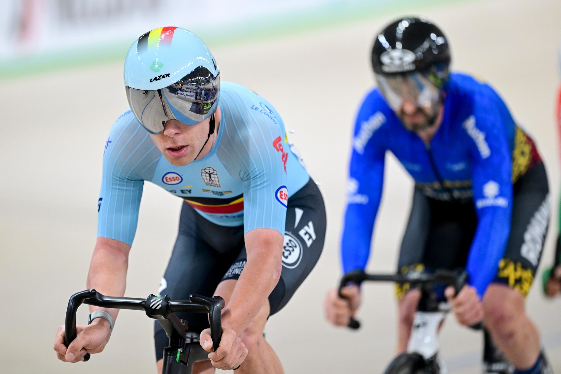 Belgian Jules Hesters pictured in action during the men's Elimination qualifications at the first day of the 2026 UEC Track Elite European Championships, in Konya, Turkey, Sunday 01 February 2026. The European Championships take place from 01 to 05 February 2026. BELGA PHOTO DIRK WAEM