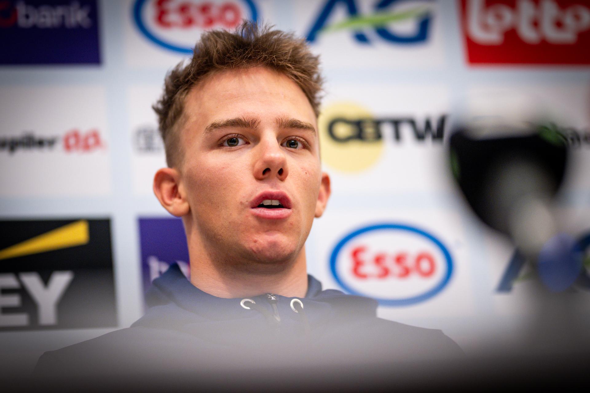 Belgian Thibau Nys pictured during a press conference of the Belgian team ahead of the UCI Cyclocross World Championships in Hulst, The Netherlands, on Friday 30 January 2026, in Sint-Niklaas. BELGA PHOTO DAVID PINTENS