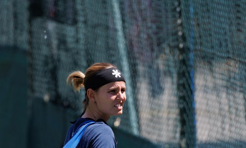 Belgian Greet Minnen pictured during a training session the 2025 Wimbledon grand slam tennis tournament at the All England Tennis Club, in south-west London, Britain, Friday 27 June 2025. BELGA PHOTO BENOIT DOPPAGNE