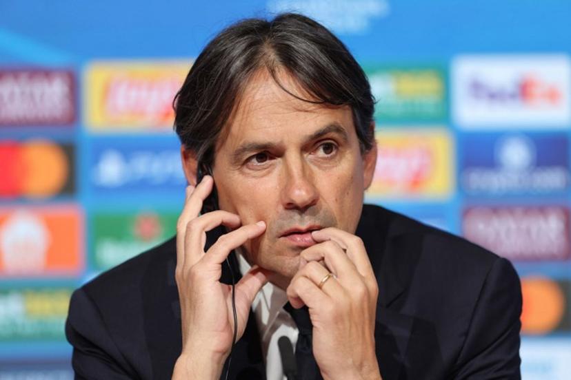 Inter Milan's Italian coach Simone Inzaghi delivers a press conference at Bayern Munich's training ground in Munich, southern Germany, on April 7, 2025, on the eve of the UEFA Champions League first leg quarter final match Inter Milan v Bayern Munich.  Alexandra BEIER / AFP