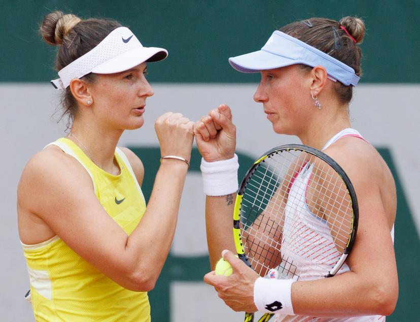 Romanian Irina-Camelia Begu and Belgian Yanina Wickmayer pictured during a doubles tennis match against US-Russian pair Melichar-Martinez - Samsonova, in the second round of the women's doubles at the Roland Garros Grand Slam tennis tournament, Saturday 31 May 2025 in Paris, France. The 2025 edition of Roland Garros takes place from May 24th to June 8th 2025. BELGA PHOTO BENOIT DOPPAGNE
