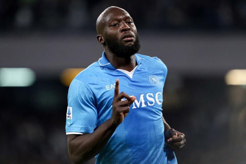 Napoli's Belgian forward #11 Romelu Lukaku celebrates after scoring a goal during the Italian Serie A football match between SSC Napoli and Genoa CFC at the Diego Armando Maradona Stadium in Naples on May 11, 2025.  CARLO HERMANN / AFP