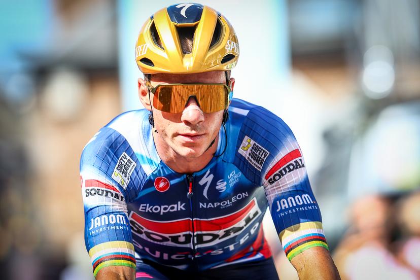 Belgian Remco Evenepoel of Soudal Quick-Step finishes second of the men's elite road race of the Belgian Cycling Championships, 230km from and to the Grand Place square in Binche on Sunday 29 June 2025. BELGA PHOTO DAVID PINTENS