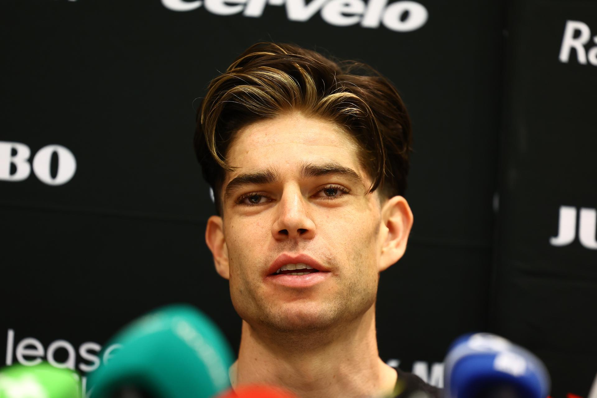 Belgian Wout van Aert of Team Visma-Lease a Bike pictured during a press conference of team Visma - Lease a Bike ahead of the 2025 Tour de France cycling race, in Lille, France, on Friday 04 July 2025. The 112th edition of the Tour de France starts on Saturday 5 July in Lille, France, and will finish in Paris, France on the 27th of July. BELGA PHOTO DAVID PINTENS