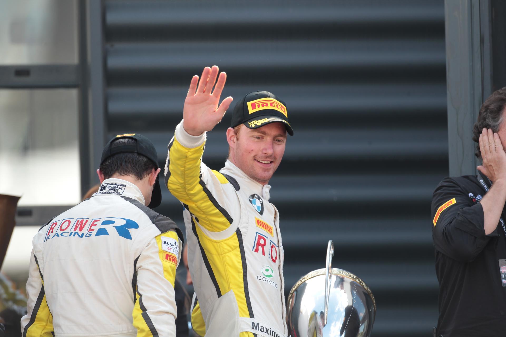 Belgian driver Maxime Martin and his teammates Austrian Philipp Eng and British Alex Sims win the 24 hours of Francorchamps racing event in Spa-Francorchamps, on Sunday 31 July 2016. BELGA PHOTO GEORGES DE COSTER