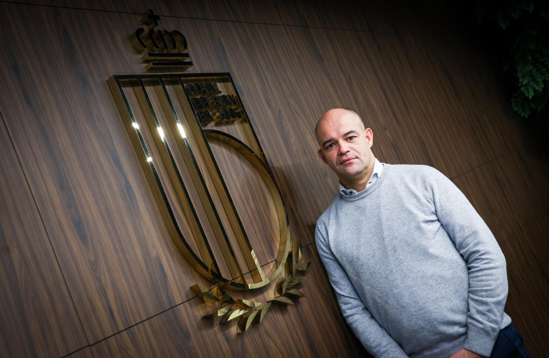 Belgium soccer union CEO Peter Willems poses for photographer after a press moment with Belgian soccer federation CEO, in marge of the preparations of Red Devils for the upcoming Nations League games against Italy and Israel, Tuesday 12 November 2024 in Tubize. BELGA PHOTO VIRGINIE LEFOUR