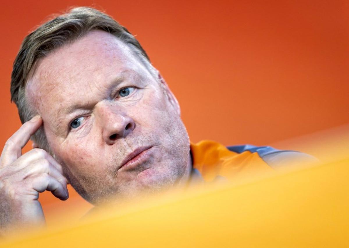 The Netherlands' Dutch coach Ronald Koeman attends a press conference at the KNVB Campus in Zeist on March 19, 2025, on the eve of their UEFA Nations League quarter-final football match against Spain.  Koen van Weel / ANP / AFP