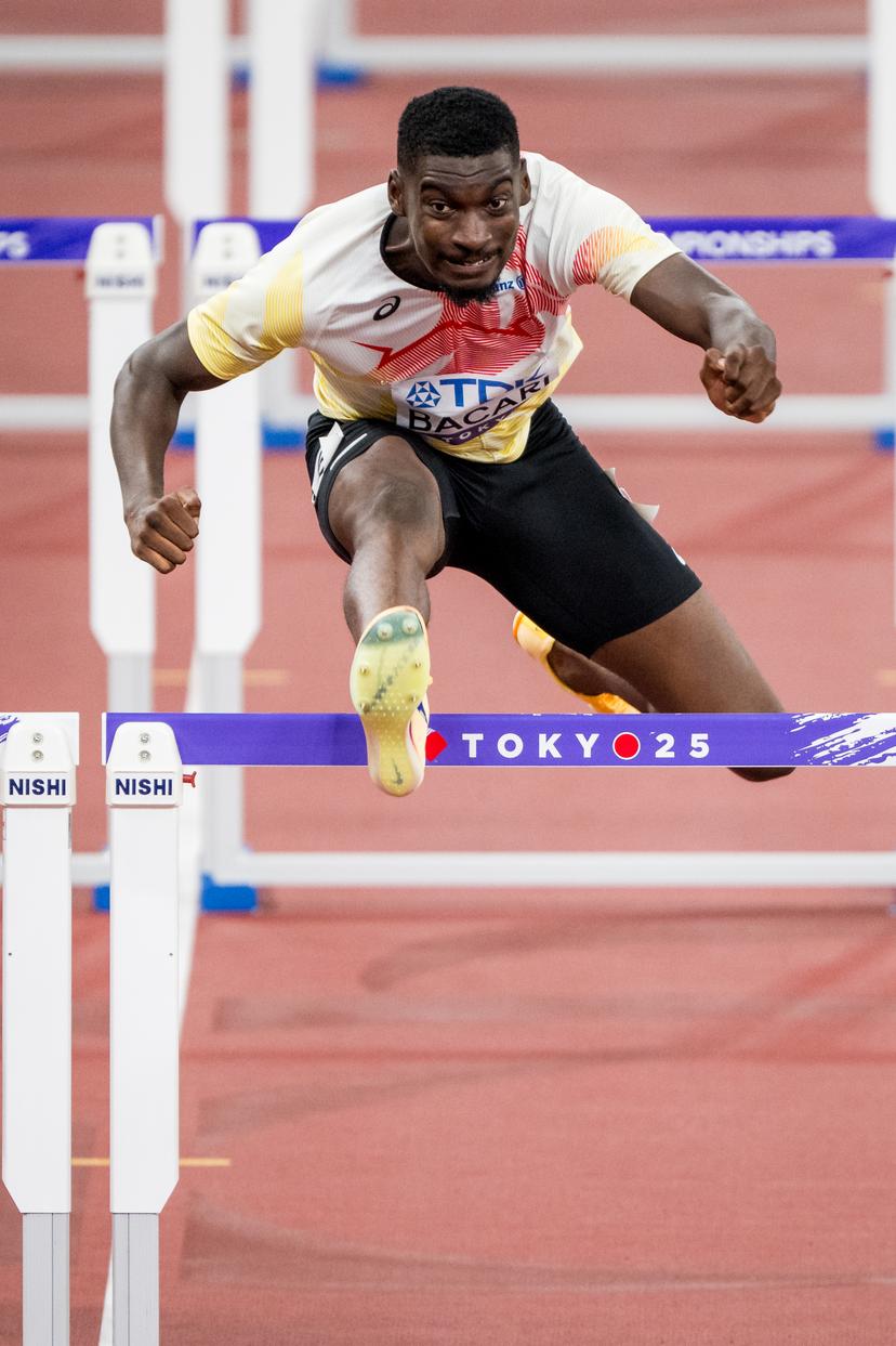 Belgian Elie Bacari pictured in action during the 110m Hurdles men, at the World Athletics Championships in Tokyo, Japan, on Monday 15 September 2025. The outdoor Worlds are taking place from 13 to 21 September. BELGA PHOTO JASPER JACOBS