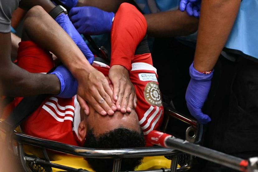 Bayern Munich's German midfielder #42 Jamal Musiala leaves the pitch during the FIFA Club World Cup 2025 quarterfinal football match between France's Paris Saint-Germain and Germany's Bayern Munich at the Mercedes-Benz Stadium in Atlanta on July 5, 2025.  PATRICIA DE MELO MOREIRA / AFP