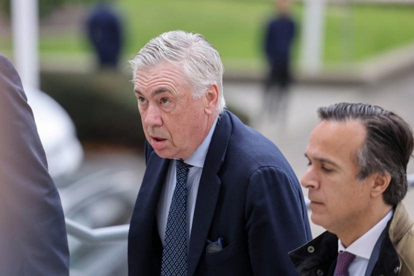 Real Madrid's Italian coach Carlo Ancelotti arrives to the High Court of Justice of Madrid to go on trial accused of tax evasion of 1 million euros, the latest in a string of such cases targeting sports figures in the country, in Madrid, on April 2, 2025. Prosecutors are seeking a jail term of four years and nine months for the 65-year-old Italian, accusing him of costing Spain's treasury more than one million euros ($1.1 million) in undeclared earnings from image rights in 2014 and 2015. Ancelotti is accused of only declaring in his tax returns the personal remuneration received from Real Madrid during those two years even though he declared himself a tax resident in Spain and indicated his home was in Madrid.  Thomas COEX / AFP