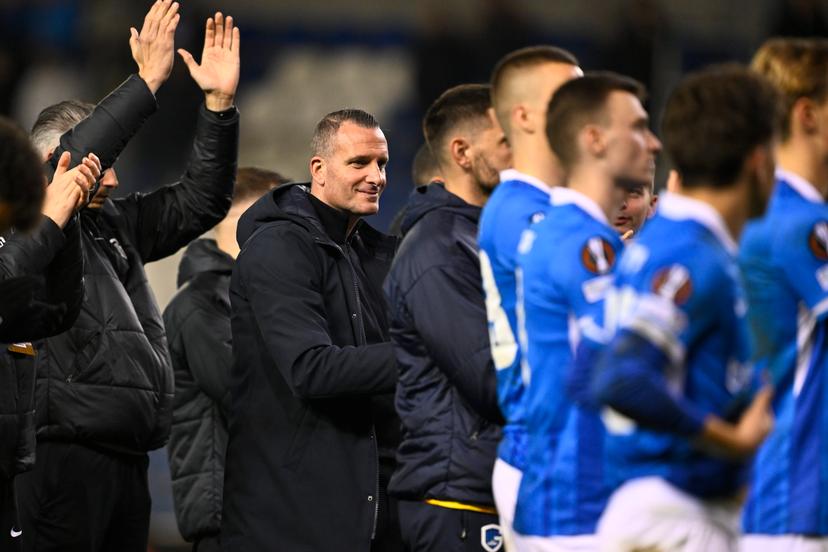 Genk's head coach Nicky Hayen after winning a game between Belgian soccer team KRC Genk and German Freiburg, Thursday 12 March 2026 in Genk, the first leg of the 1/16 Finals of the UEFA Europa League tournament. BELGA PHOTO JOHAN EYCKENS