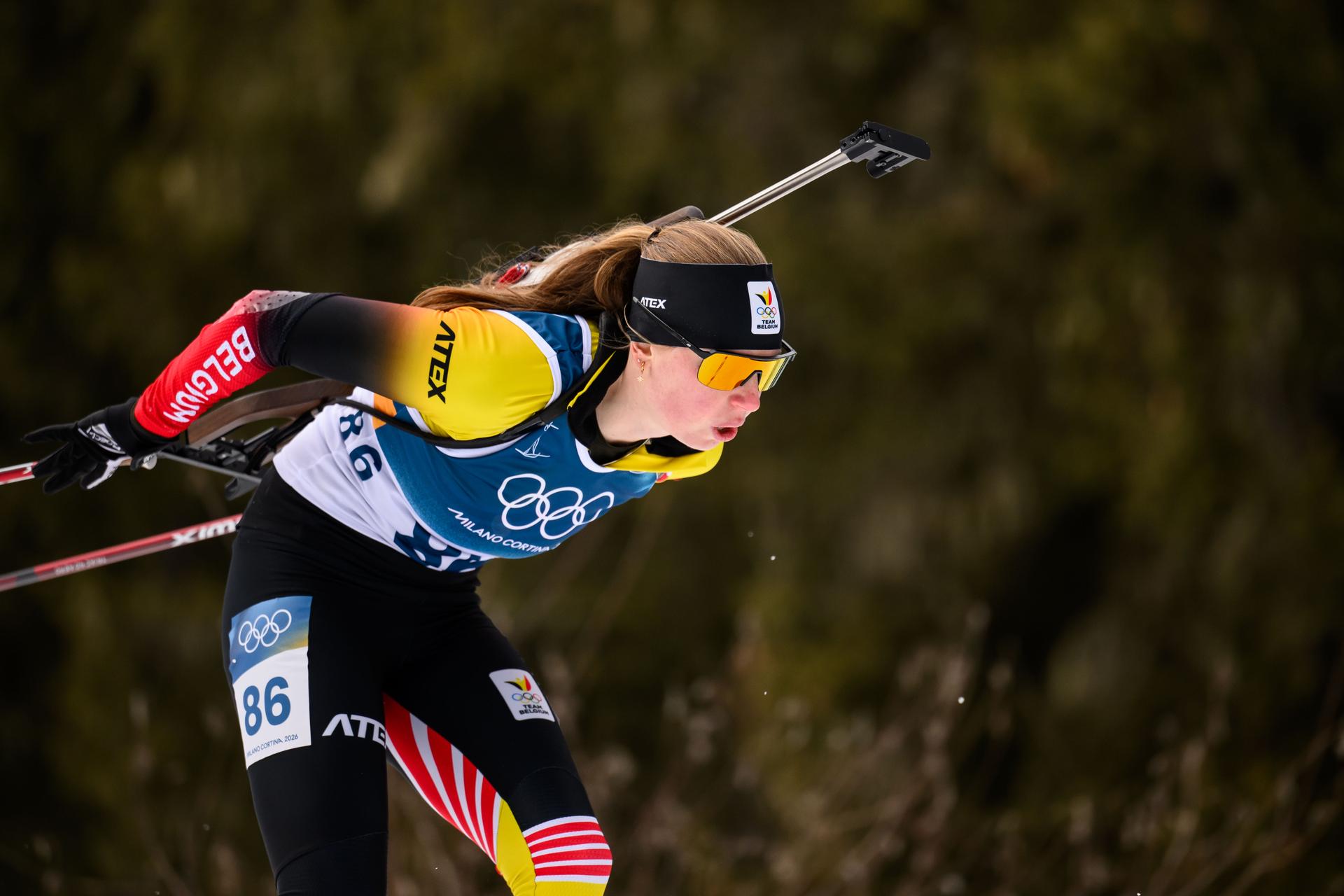 260211 Eve Bouvard of Belgium competes in women's biathlon 15 km individual during day 5 of the 2026 Winter Olympics on February 11, 2026 in Anterselva.  Photo: Mathias Bergeld / BILDBYRÅN / kod MB / JM0789 skidskytte biathlon skiskyting olympic games olympics winter olympics os ol olympiska spel vinter-os olympiske leker milano cortina 2026 milan cortina 2026 milano cortina 2026 olympic games milano cortina 2026 winter olympic games milano cortina-os milano cortina-ol vinter-ol 5 bbeng individual 15 km dam women kvinner *** BENELUX ONLY ***