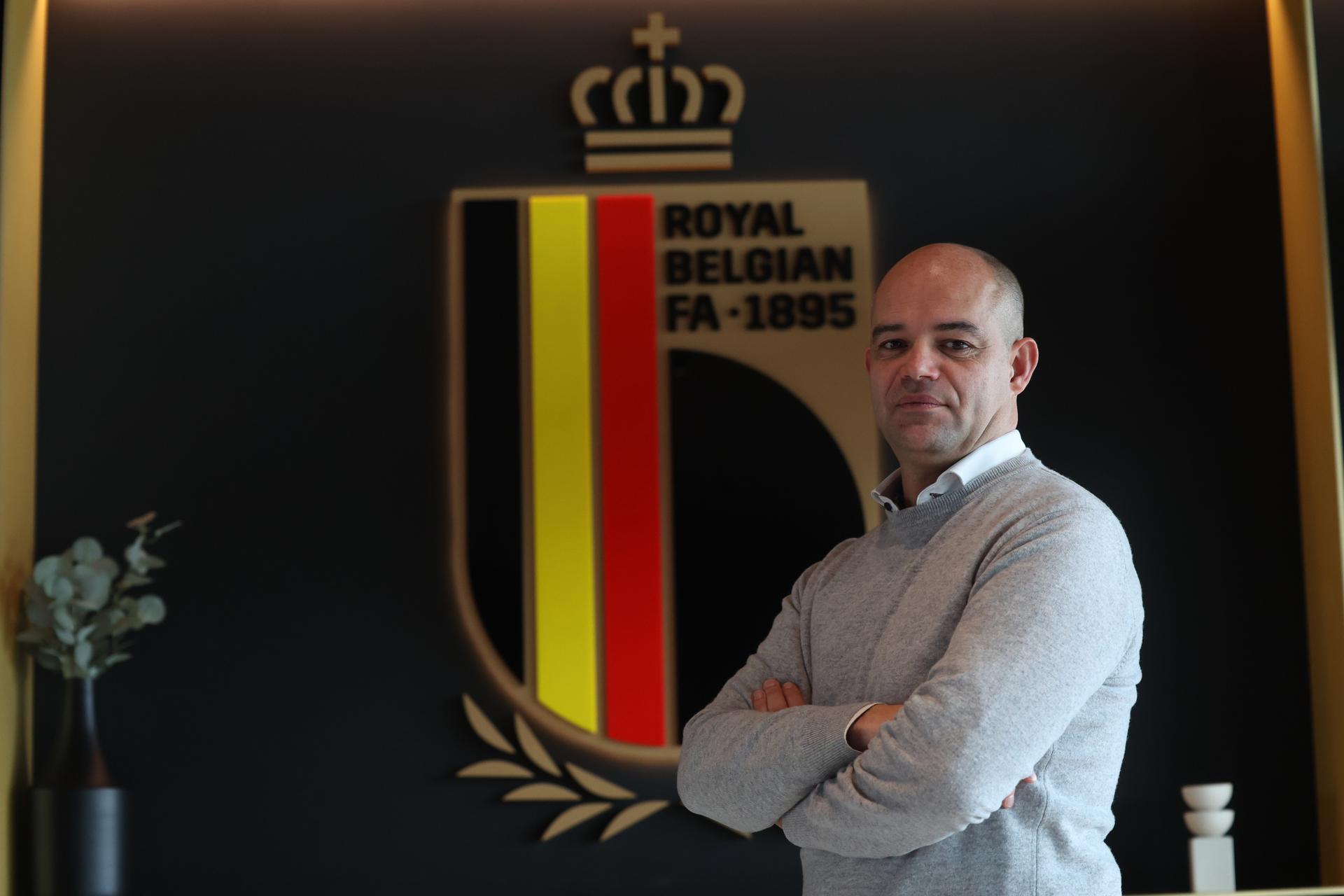 Belgium soccer union CEO Peter Willems poses for photographer after a press moment with Belgian soccer federation CEO, in marge of the preparations of Red Devils for the upcoming Nations League games against Italy and Israel, Tuesday 12 November 2024 in Tubize. BELGA PHOTO VIRGINIE LEFOUR
