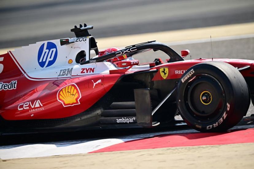 Ferrari's Monegasque driver Charles Leclerc drives on the third day of the Formula One pre-season testing at the Bahrain International Circuit in Sakhir on February 20, 2026.   Giuseppe CACACE / AFP