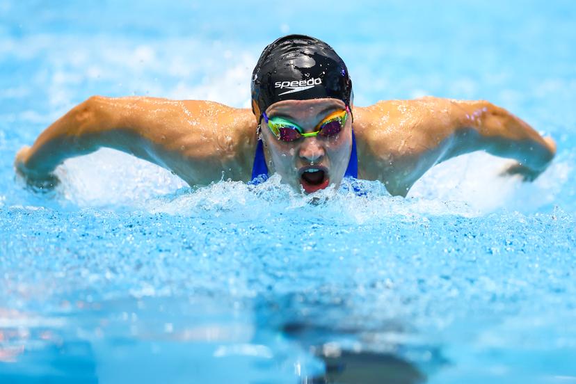Belgian Sarah Dumont pictured in action during the women's 400m individual medley at the Belgian Swimming Championships, Saturday 20 April 2024 in Antwerp. BELGA PHOTO DAVID PINTENS