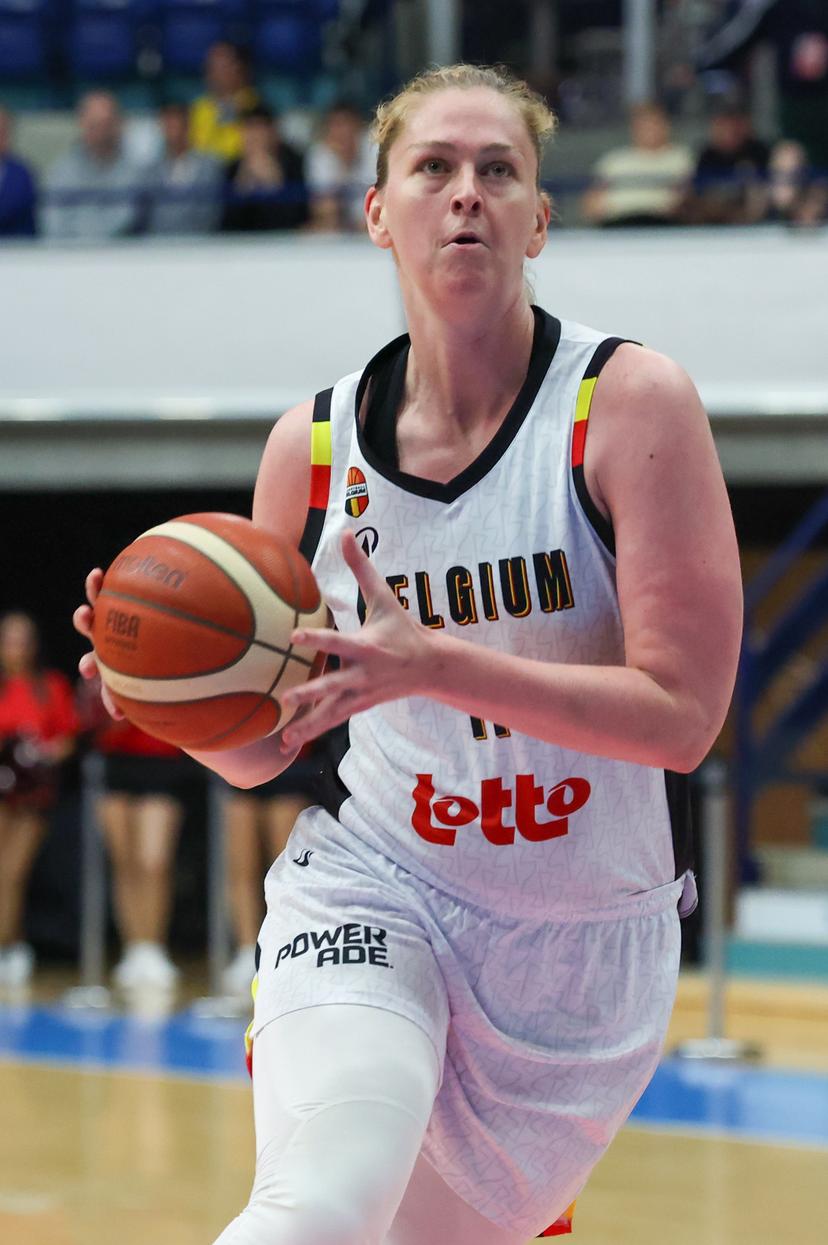 Belgium's Emma Meesseman pictured in action during a friendly basket game between Belgium's national team Belgian Cats and Italy, in Jemappes, on Friday 23 May 2025. BELGA PHOTO VIRGINIE LEFOUR