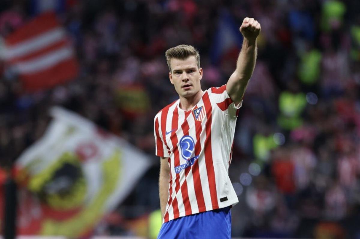 Atletico Madrid's Norwegian forward #09 Alexander Sorloth celebrates scoring their first goal during the UEFA Champions League knockout round play-off second leg football match between Club Atletico de Madrid and Club Brugge KV at Metropolitano Stadium in Madrid on February 24, 2026.  Thomas COEX / AFP