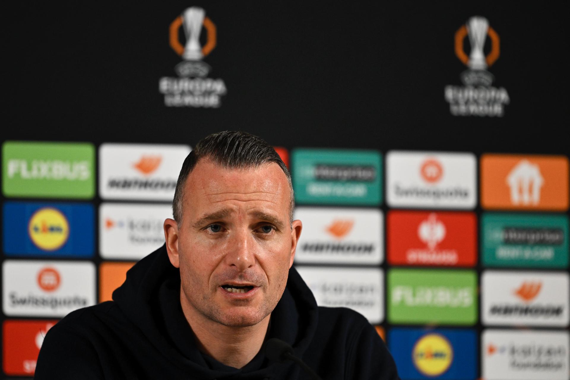 Genk's head coach Nicky Hayen pictured during a press conference of Belgian soccer team KRC Genk in Genk, on Wednesday 28 January 2026. The team is preparing for tomorrow's match against Swedish team Malmo FF, on day eight of the League phase of the UEFA Europa League tournament. BELGA PHOTO JOHAN EYCKENS