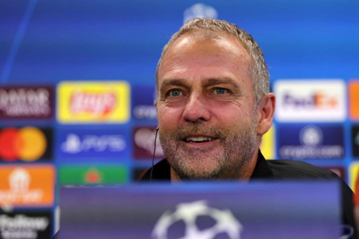 Barcelona's German coach Hans-Dieter Flick gives a press conference on the eve of the UEFA Champions League semi-final first leg football match between FC Barcelona and Inter Milan at the Joan Gamper training ground in Sant Joan Despi, near Barcelona, on April 29, 2025.   LLUIS GENE / AFP