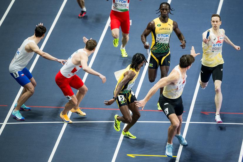 Belgian Christian Iguacel and Belgian Robin Vanderbemden pictured in action during the third day of the World Athletics Indoor Championship in Torun, Poland on Sunday 22 March 2026. The championships take place from 20 to 22 March. BELGA PHOTO JASPER JACOBS