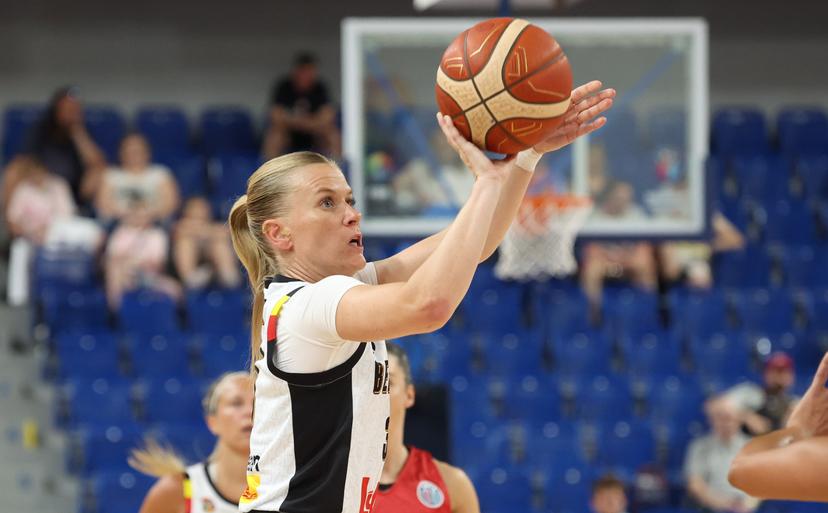 Belgium's Julie Vanloo pictured in action during a first game in the group stage (group C) between Belgian national women team 'the Belgian Cats' and Portugal, in Brno, Czech Republlic, on Thursday 19 June 2025, at the FIBA Women's EuroBasket 2025. BELGA PHOTO VIRGINIE LEFOUR