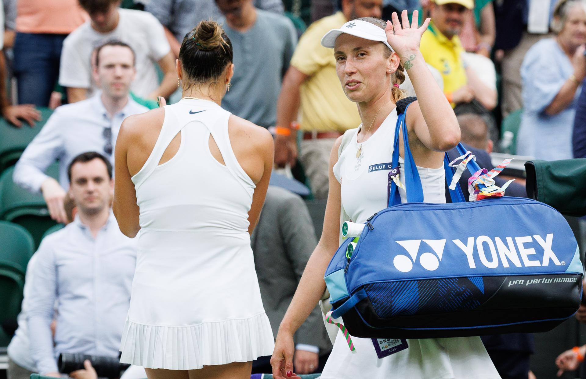 Belgian Elise Mertens pictured after a tennis match between Belgian Mertens and Belarusian Sabalenka, in the round of 16 of the women's singles at the 2025 Wimbledon grand slam tournament, Sunday 06 July 2025 at the All England Tennis Club, in South-West London, Britain. BELGA PHOTO BENOIT DOPPAGNE
