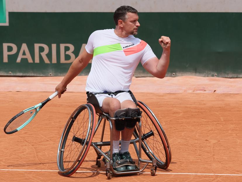 Belgian Joachim Gerard pictured during a simple tennis match between Belgian Gerard and Dutch Spaargaren, in the men's simple at the Roland Garros wheelchair-tennis tournament, Tuesday 03 June 2025 in Paris, France. The 2025 edition of Roland Garros takes place from May 25th to June 8th 2025. BELGA PHOTO BENOIT DOPPAGNE