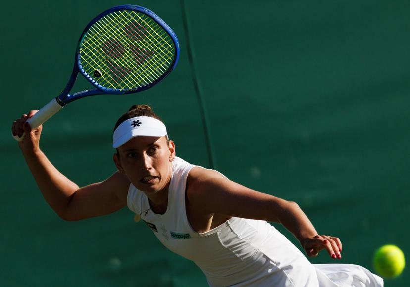 Belgian Elise Mertens pictured in action during a tennis match against American Li, in the second round of the women's singles at the 2025 Wimbledon grand slam tournament, Wednesday 02 July 2025 at the All England Tennis Club, in South-West London, Britain. BELGA PHOTO BENOIT DOPPAGNE