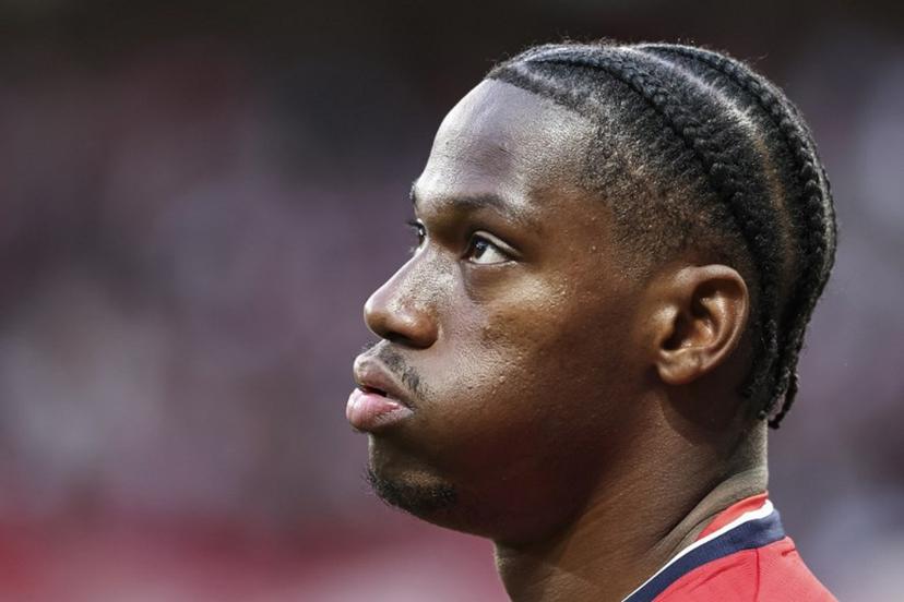 Lille's Canadian forward #09 Jonathan David looks on ahead of the French L1 football match between Lille (LOSC) and Olympique de Marseille (OM) at the Pierre-Mauroy stadium in Villeneuve-d'Ascq, northern France, on May 4, 2025.  Sameer Al-DOUMY / AFP
