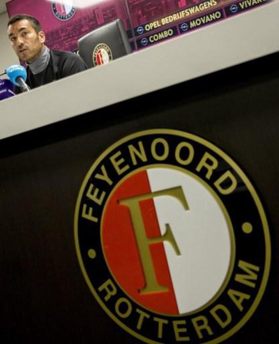 Feyenoord head coach Giovanni van Bronckhorst gives a press conference in Rotterdam, on May 12, 2017, two days ahead of the team's football match against Heracles Almelo.   Jerry Lampen / ANP / AFP Netherlands OUT


