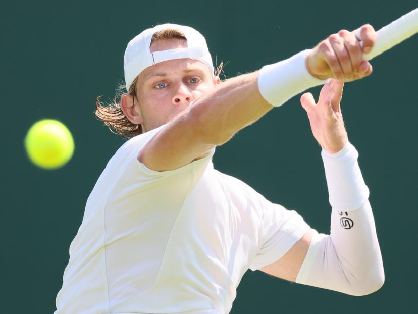 Belgian Zizou Bergs pictured in action during a tennis match against South African Harris, in the first round of the men's singles at the 2025 Wimbledon grand slam tournament, Monday 30 June 2025 at the All England Tennis Club, in South-West London, Britain. BELGA PHOTO BENOIT DOPPAGNE