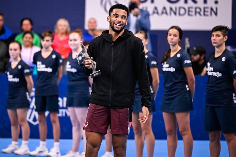 French Arthur Fils pictured after the singles final match between Bublik and Fils, at the European Open Tennis ATP tournament, in Antwerp, Sunday 22 October 2023. BELGA PHOTO LAURIE DIEFFEMBACQ