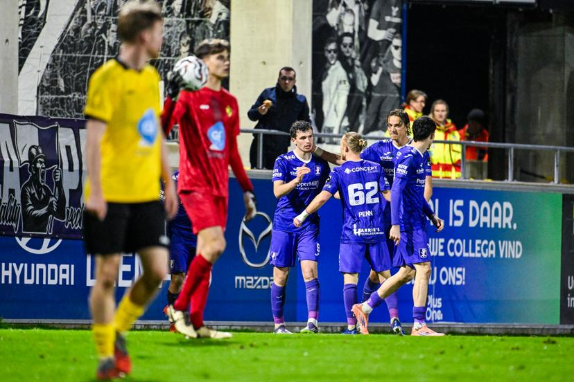 Patro Eisden's Leandro Rousseau celebrates after scoring during a soccer game between Lierse SK and Patro Eisden Maasmechelen, Friday 13 March 2026 in Lier, on day 30 of the 2025-2026 'Challenger Pro League' 1B second division of the Belgian championship. BELGA PHOTO TOM GOYVAERTS