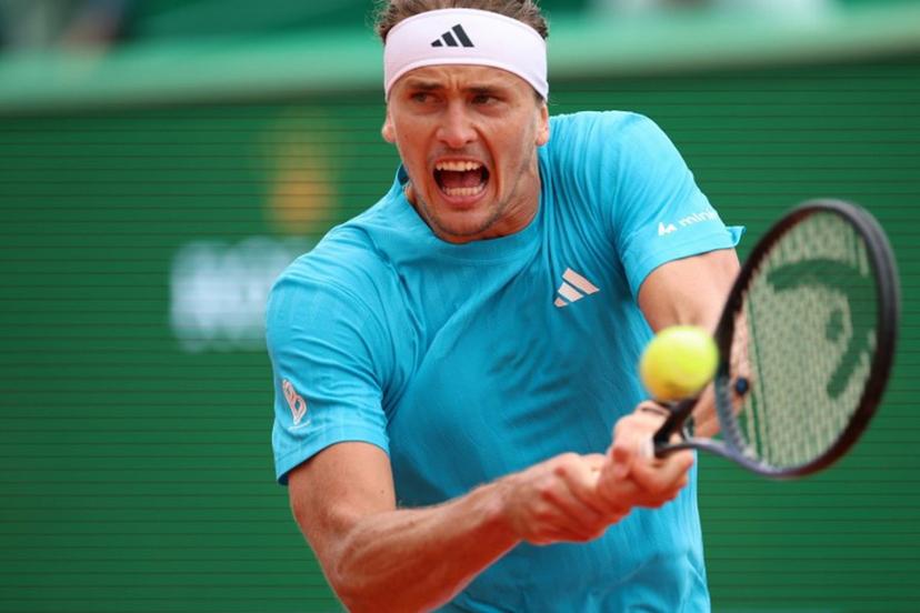 Germany's Alexander Zverev plays a backhand return to Chile's Cristian Garin during the Monte Carlo ATP Masters Series Tournament round of 32 tennis match on Court Rainier III at the Monte-Carlo Country Club in Roquebrune-Cap-Martin, south-eastern France on April 8, 2026.  Valery HACHE / AFP