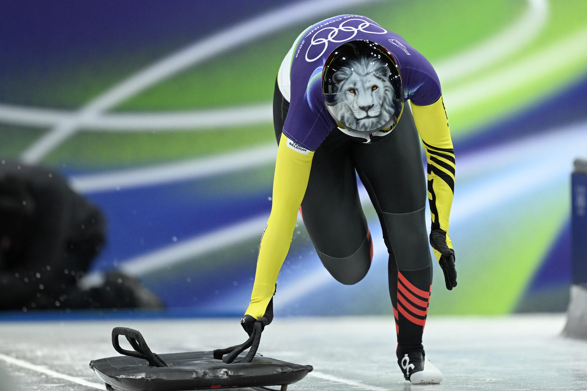 Belgian Kim Meylemans pictured in action during the first heat of the women's Skeleton competition at the Milano Cortina 2026 Olympic Winter Games, on Friday 13 February 2026, at the Cortina Sliding Centre in Cortina dÕAmpezzo, Italy. The XXV Winter Olympics take place from 6 to 22 February 2026 in Italy. BELGA PHOTO ANTHONY BEHAR - BENELUX ONLY