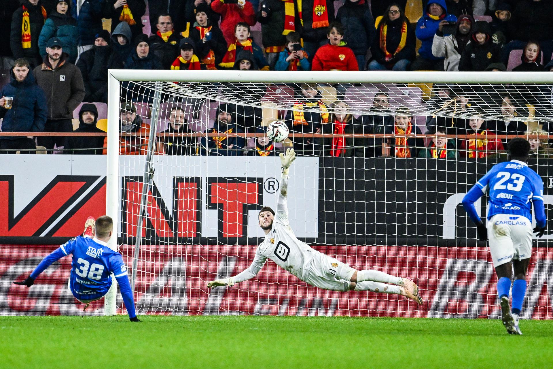 Genk's Daan Heymans scores from penalty during a soccer match between KV Mechelen and KRC Genk, Friday 13 February 2026 in Mechelen, on day 25 of the 2025-2026 'Jupiler Pro League' first division of the Belgian championship. BELGA PHOTO TOM GOYVAERTS