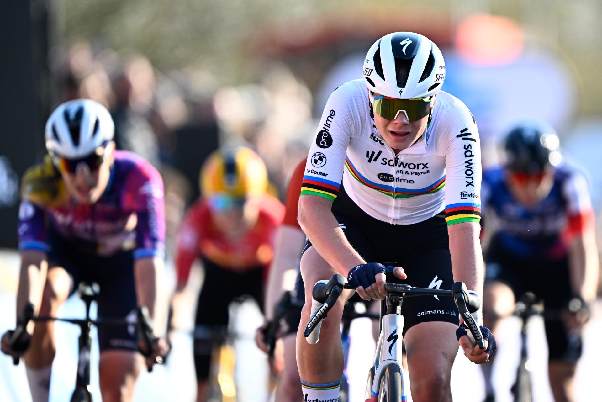 Belgian Lotte Kopecky of SD Worx-Protime finishes second in the women elite race of the 'Dwars Door Vlaanderen' cycling event, 128,5km from and to Waregem, Wednesday 02 April 2025. BELGA PHOTO JASPER JACOBS