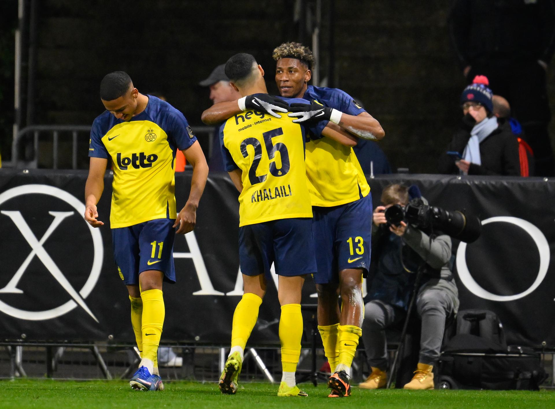 Union's Kevin Rodriguez celebrates after scoring during a soccer match between Royale Union Saint-Gilloise and FCV Dender EH, Saturday 14 March 2026 in Brussels, on day 29 of the 2025-2026 'Jupiler Pro League' first division of the Belgian championship. BELGA PHOTO JOHN THYS