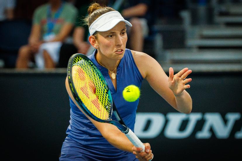 Belgian Elise Mertens pictured in action during a tennis match between Belgian Mertens and Swiss Golubic, in the first round of the women's singles at the 'Australian Open' Grand Slam tennis tournament, Monday 13 January 2025 in Melbourne Park, Melbourne, Australia. The 2025 edition of the Australian Grand Slam takes place from January 12th to January 26th. Mertens won 4-6, 7-6, 6-4. BELGA PHOTO PATRICK HAMILTON