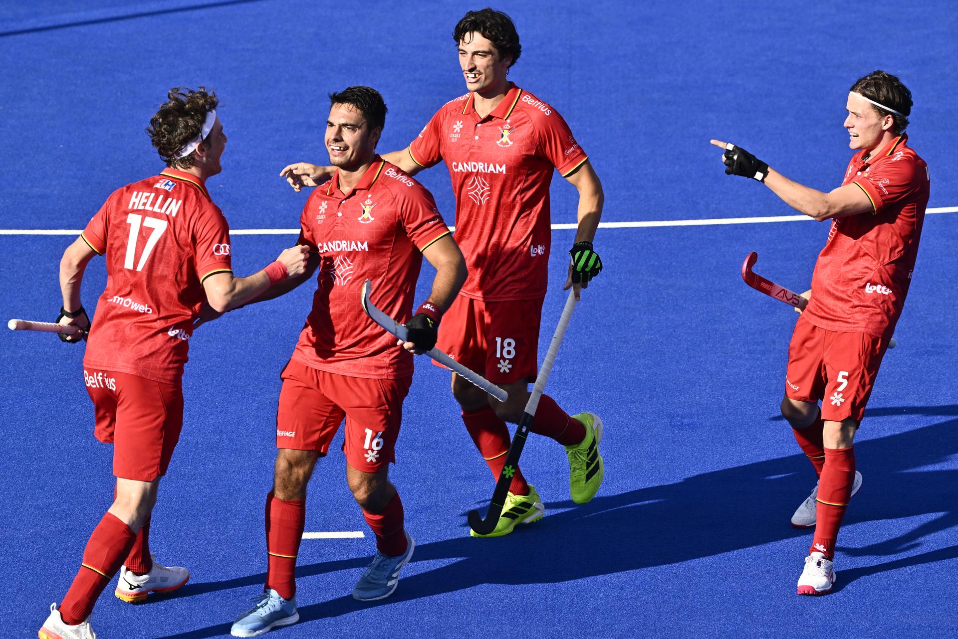 a hockey game between Belgian national team Red Lions and The Netherlands, match 2/3 in the pool stage of the 2025 men's European championships, Sunday 10 August 2025 in Monchengladbach, Germany.  BELGA PHOTO ERIC LALMAND