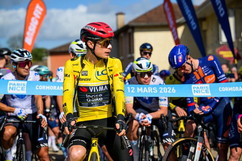 Danish Jonas Vingegaard of Team Visma-Lease a Bike pictured before the start of the fifth stage of 84th edition of the Paris-Nice cycling race, a race from Cormoranche-sur-Saone to Colombier-le-Vieux (205,4km), on Thursday 12 March 2026. BELGA PHOTO DAVID PINTENS