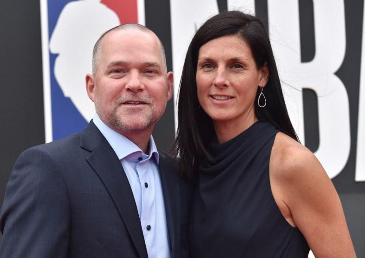 NBA coach Michael Malone and guest arrive for the 2019 NBA Awards at Barker Hangar on June 24, 2019 in Santa Monica, California.   LISA O'CONNOR / AFP