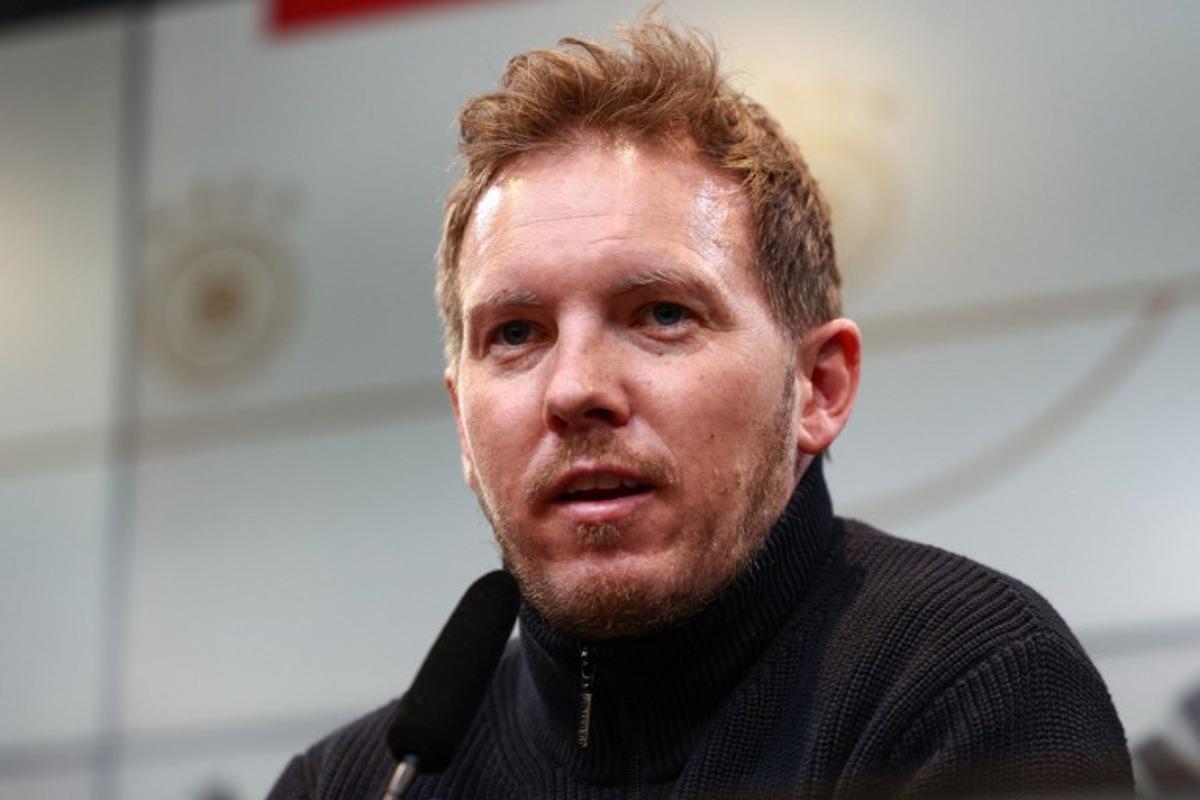 Germany's coach Julian Nagelsmann addresses a press conference in Dortmund, western Germany on March 22, 2025, on the eve of the UEFA Nations League quarter-final second leg football match Germany v Italy.   LEON KUEGELER / AFP