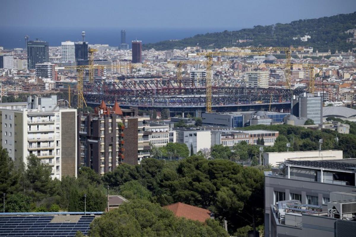 A general view shows the construction site of the Camp Nou Stadium in Barcelona on May 23, 2025.   Josep LAGO / AFP