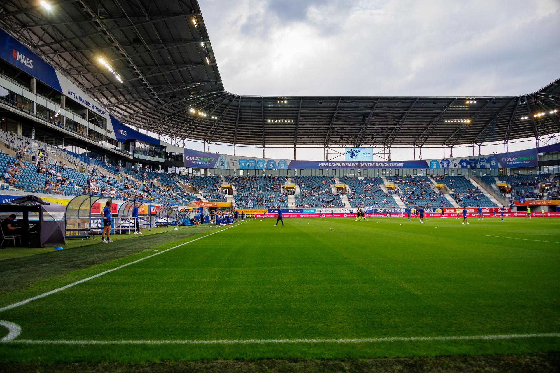 the Planet Group Arena stadium pictured ahead of a soccer match between KAA Gent and FCV Dender, Sunday 04 August 2024 in Gent, on day 2 of the 2024-2025 season of the 'Jupiler Pro League' first division of the Belgian championship. BELGA PHOTO KURT DESPLENTER